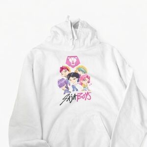 D25 - Netflix White Hoodie with Colorful K-Pop Graphic